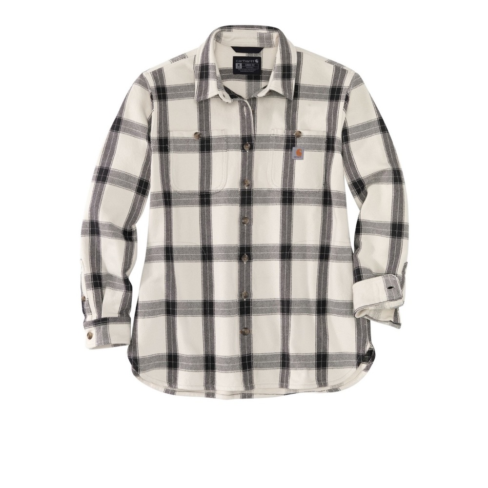 Women's Carhartt Loose Fit Heayweight Twill Plaid Long Sleeve Button Up Malt LG